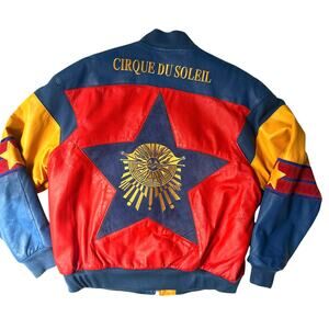 Vintage Cirque du Soleil Leather Jacket Color-Block Bomber,Leather,Costume Piece